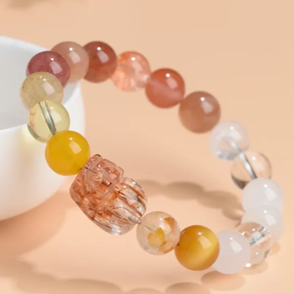 Red Rutile Pixiu and Mixed Crystal Beads Bracelet