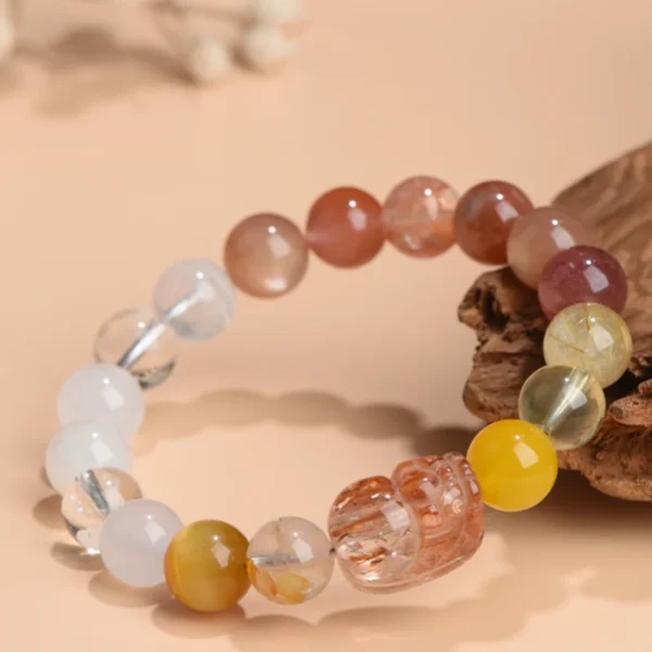 Close-up of Golden Rutilated Quartz and Red Strawberry Crystals