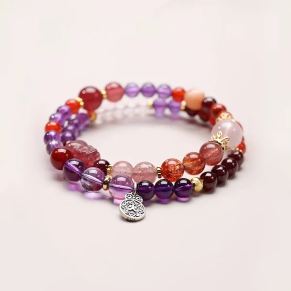 Fire Element Pixiu Bracelet with Strawberry Quartz and Amethyst