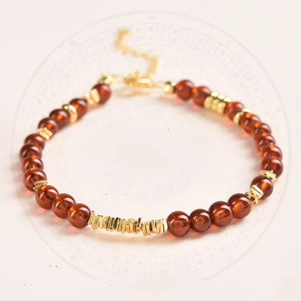 Garnet Bracelet with Fire Element Symbol and Ba Gua