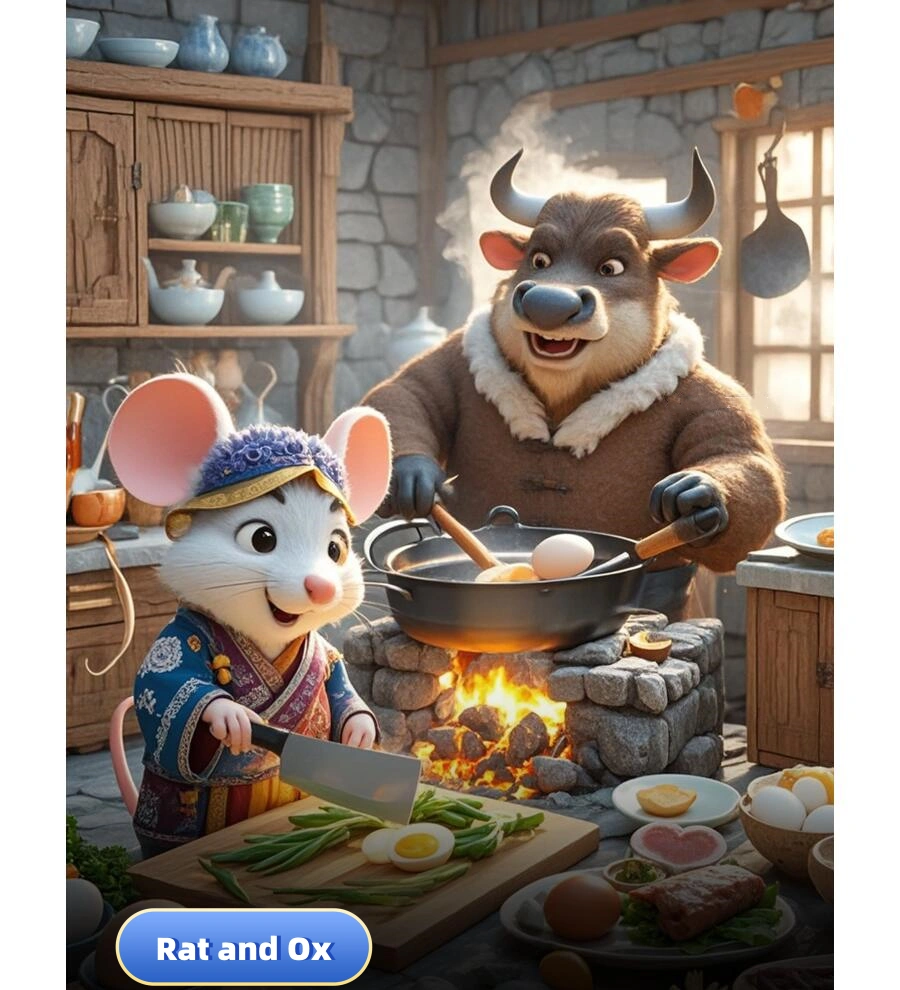 Rat and Ox are a highly compatible zodiac pair in Chinese astrology, symbolizing harmony and mutual support.