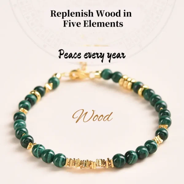 Malachite Bracelet with Gold Accents for Growth and Protection