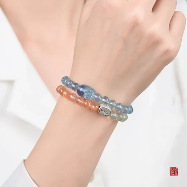 Hand-Carved Aquamarine Pixiu Bead Detail