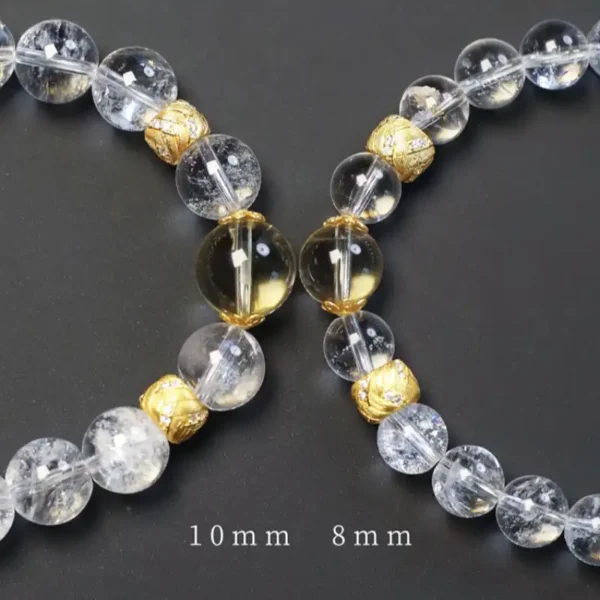 Side-by-side comparison of 10mm and 8mm citrine and quartz beads