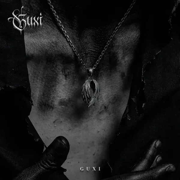GUXI Angel Wing Pendant Worn Around Neck – Model Shot
