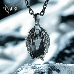 Wings of Solitude – 925 Silver Angel Wing Pendant Necklace for Men