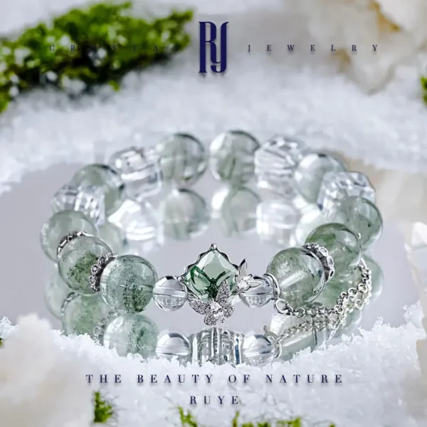 Green Phantom Crystal Bracelet – Healing Energy Jewelry Display