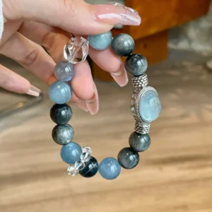 Aqua Courage – Aquamarine & Hawk Eye Stone Bracelet