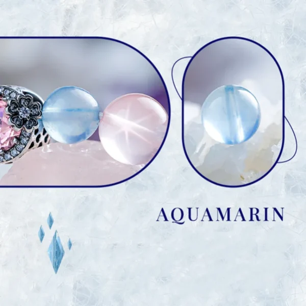 Aquamarine healing crystal beads in high-end silver bracelet