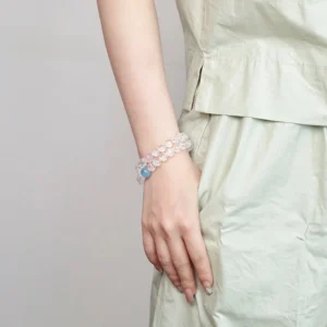 Brave Clarity – Aquamarine & White Asai Crystal Courage Bracelet