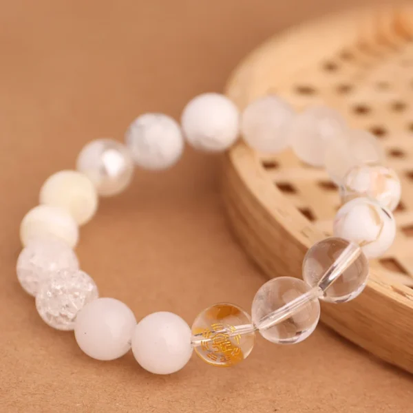 All-white feng shui bracelet with natural gemstones for energy balance