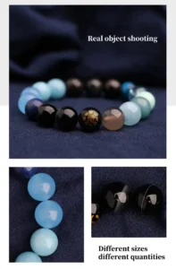 Obsidian Balance Water Braceletwith deep blue and black healing crystals