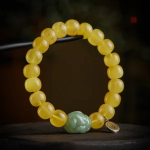Beeswax Amber Hetian Jade Pixiu Guardian Bracelet – Wealth & Protection Energy