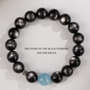 Black Warrior – Silver Obsidian & Aquamarine Courage Bracelet
