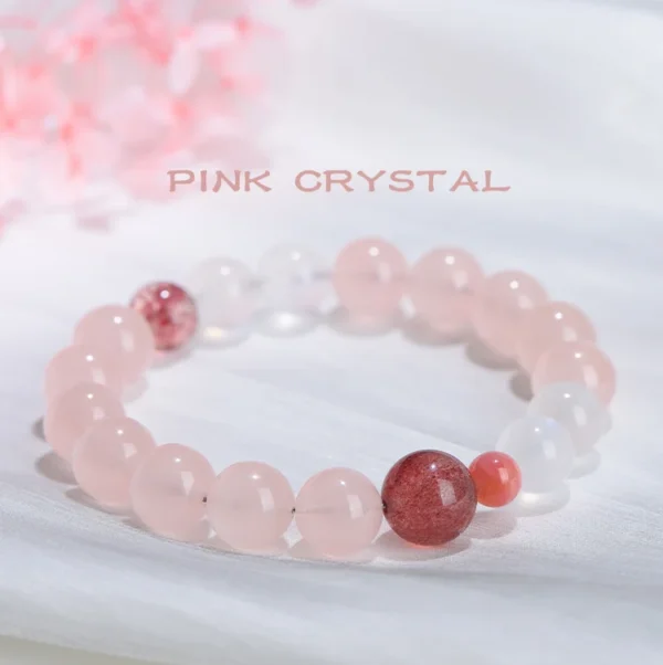 Blooming Affection pink crystal bracelet with strawberry quartz centerpiece