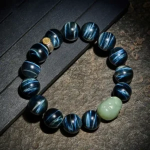 Blue Tiger Eye Pixiu Bracelet – Zodiac Guardian Buddha with Hetian Jade