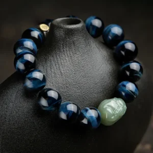 Blue Tiger Eye Pixiu Bracelet – Zodiac Guardian Buddha with Hetian Jade