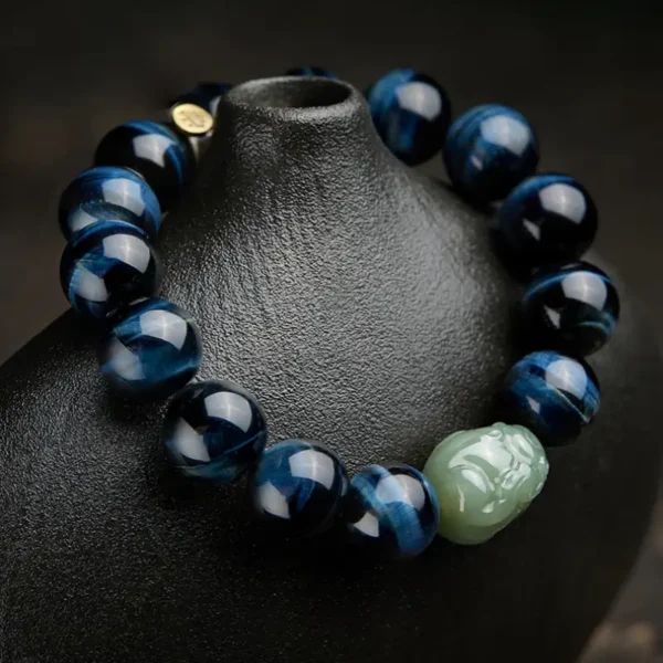 Blue Tiger Eye Feng Shui Bracelet with Hetian Jade Pixiu Amulet