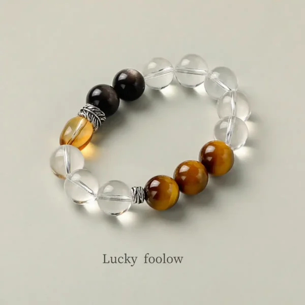 Mixed crystal wealth bracelet with tiger’s eye and clear quartz