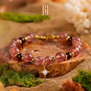 Celestial Heart – Handmade Strawberry Quartz & Garnet Healing Bracelet