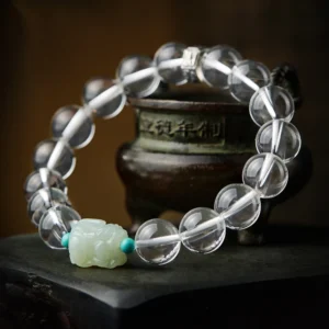 Zodiac Guardian Bracelet – Clear Quartz Hetian Jade Pixiu Charm