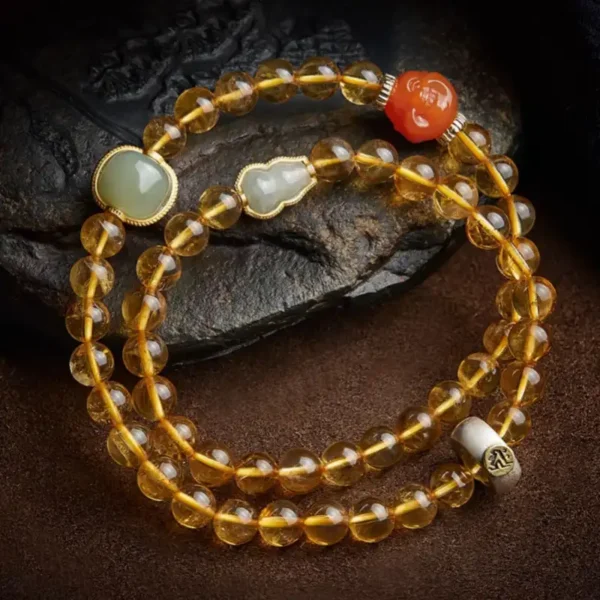 Citrine healing crystal bracelet featuring Hetian Jade, Jadeite Gourd, and Southern Red Agate