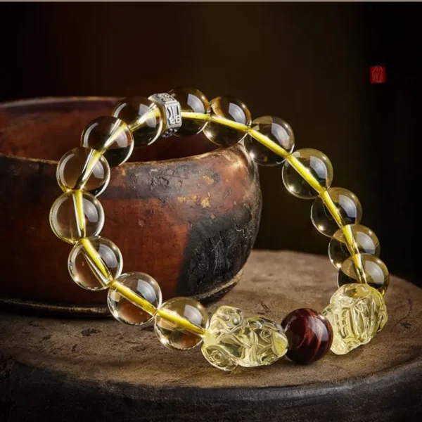 Citrine PiXiu bracelet featuring Tiger’s Eye and engraved Zodiac Protector bead