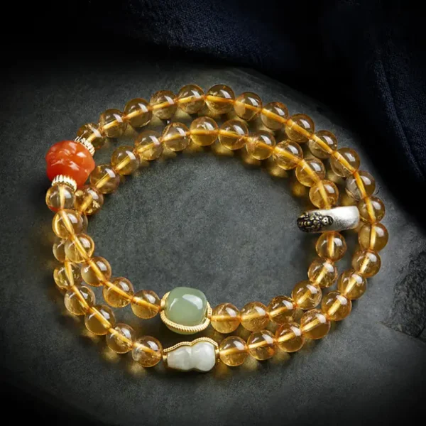 Citrine bracelet with Hetian Jade, Jadeite Gourd, Southern Red Agate, and Zodiac Protector charm