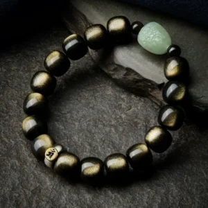 Zodiac Guardian Buddha – Gold Obsidian Hetian Jade Bracelet
