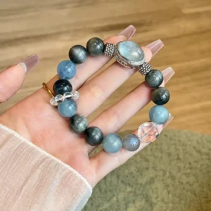 Aqua Courage – Aquamarine & Hawk Eye Stone Bracelet