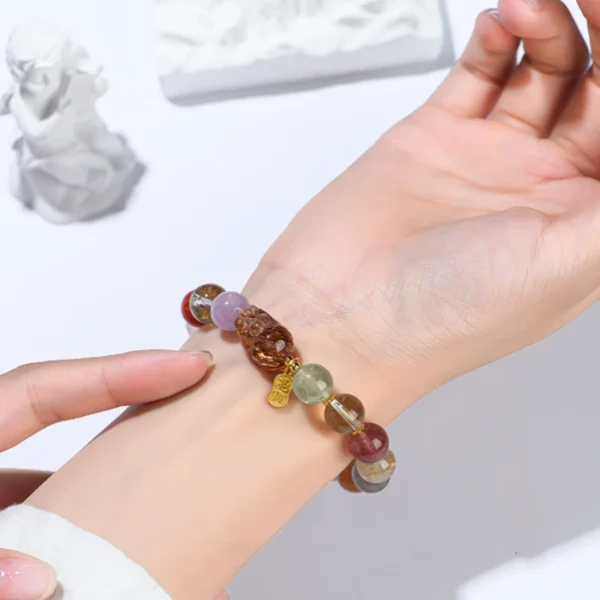 Pixiu crystal bracelet on model hand