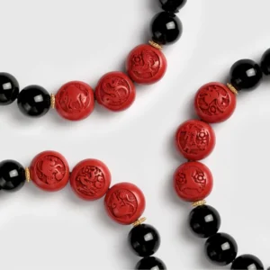 Zodiac Triad Harmony Bracelet – Obsidian & Carved CinnabarObsidian Zodiac Triad Harmony Bracelet