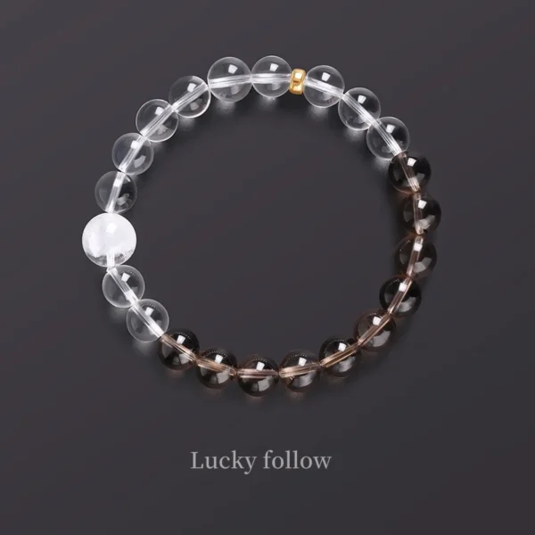 Smoky Quartz and Clear Quartz Bracelet with Snow Phantom Stone – Wealth Energy Series