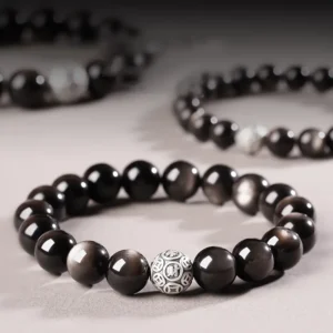 Eight Blessings – Silver Obsidian Fortune Bracelet