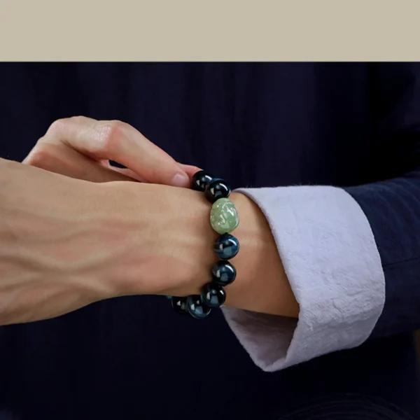 Model Wearing Blue Tiger Eye Pixiu Zodiac Bracelet