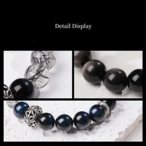 Power Trine – Silver Obsidian, Eagle Eye & Rutilated Quartz Bracelet