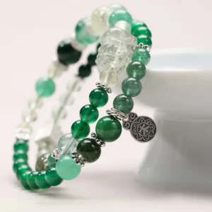 Emerald Bloom – Wood Element Double Wrap Pixiu Bracelet
