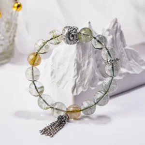 Emerald Guardian – Green Phantom & Golden Rutile Lion Bracelet