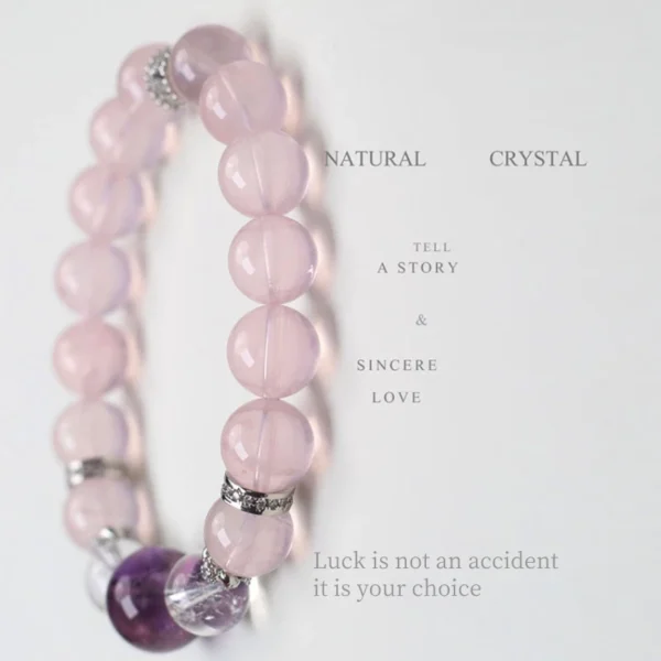 Artistic angle view of pink crystal bracelet