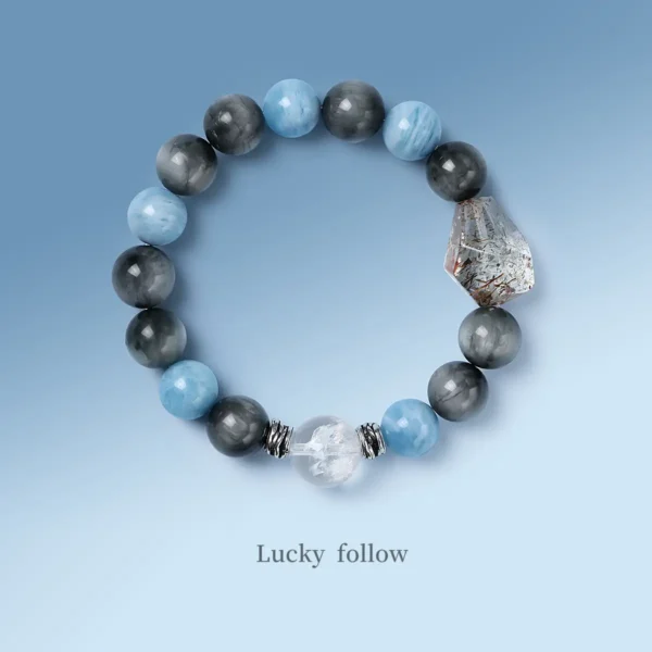 Courage energy bracelet featuring Aquamarine and Black Gold Super Seven