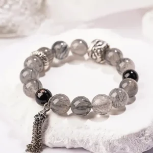 Fearless Spirit – Black Rutilated Quartz & Golden Luck Stone Bracelet