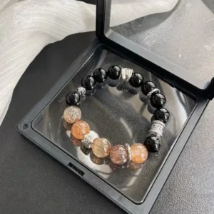 Sacred Guard – Obsidian & Super Seven Silver Mantra Bracelet