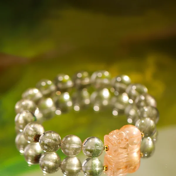 Lucky bracelet with red hair crystal and green phantom quartz