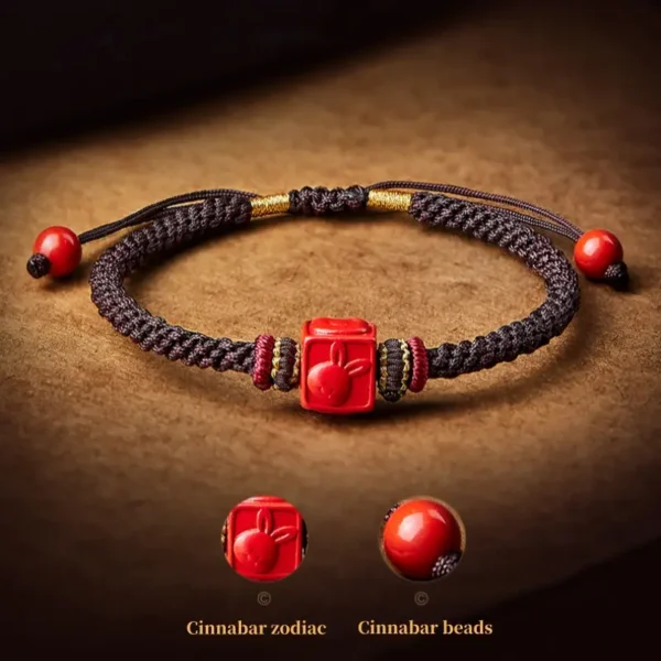 Cinnabar beads in Chinese zodiac design for feng shui protection