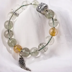 Emerald Guardian – Green Phantom & Golden Rutile Lion Bracelet
