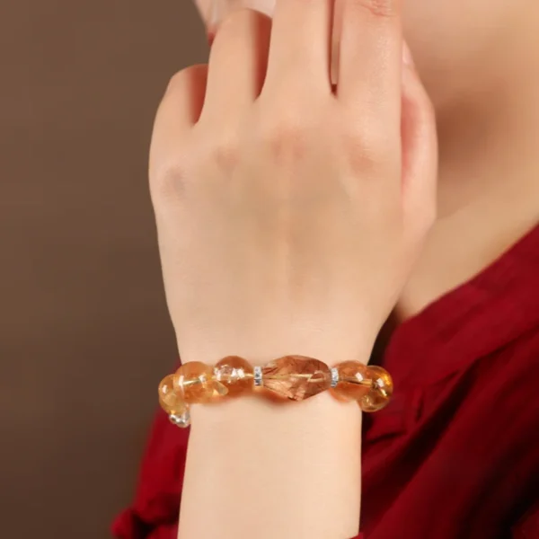 Golden Rutilated Quartz Crystal Bracelet on Wrist