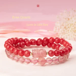 Pink Pixiu & Strawberry Quartz Crystal – Flame of Love Bracelet