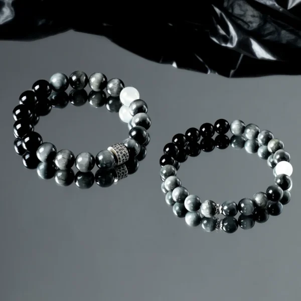 Overhead view of Yin Radiance couple bracelet set