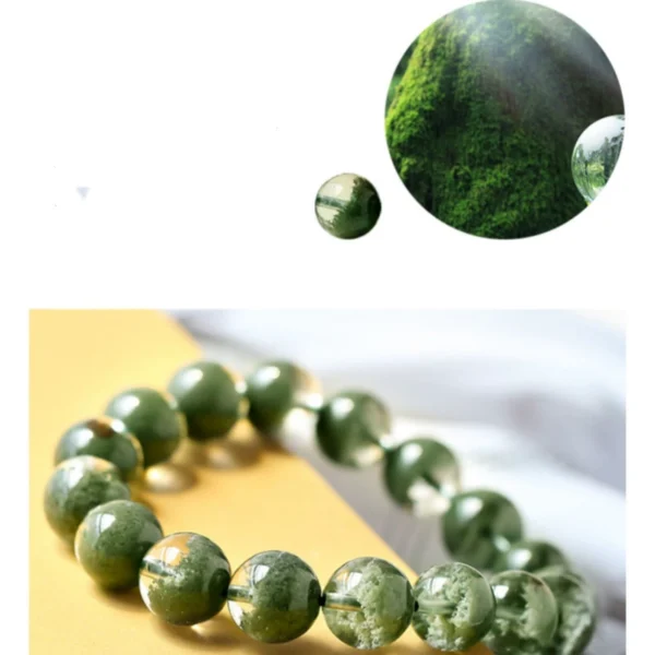 Green ghost crystal bead details with nature comparison