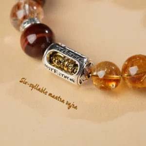 Fortune Guardian – Tiger Eye & Rutilated Quartz Bracelet with Vajra & Silver Pixiu